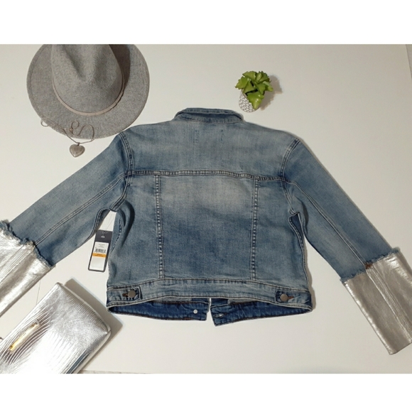🎉HP!🎉💎NEW RACHEL Rachel Roy Silver Cuff Denim Jacket - Picture 6 of 10
